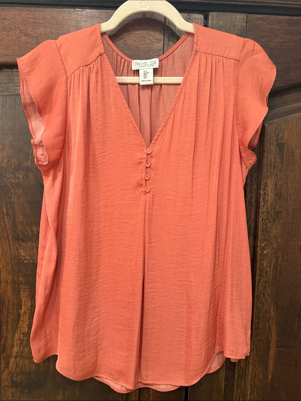 Rachel Zoe Button-Front V-Neck Flutter Sleeve Blouse